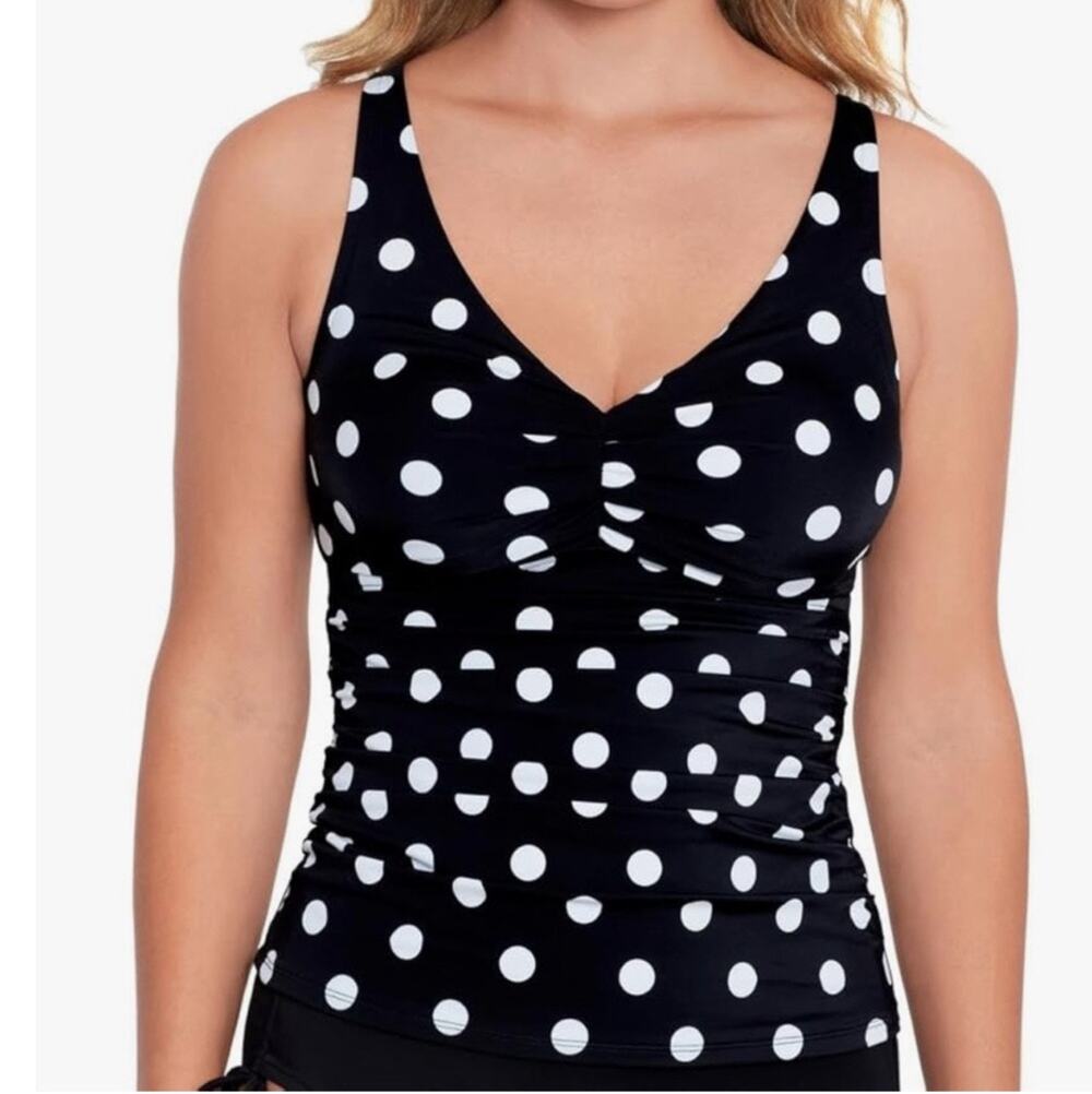 Swim Solutions Tankini Top Size 12 NWT Tummy Control Polka Dot Swim Black White